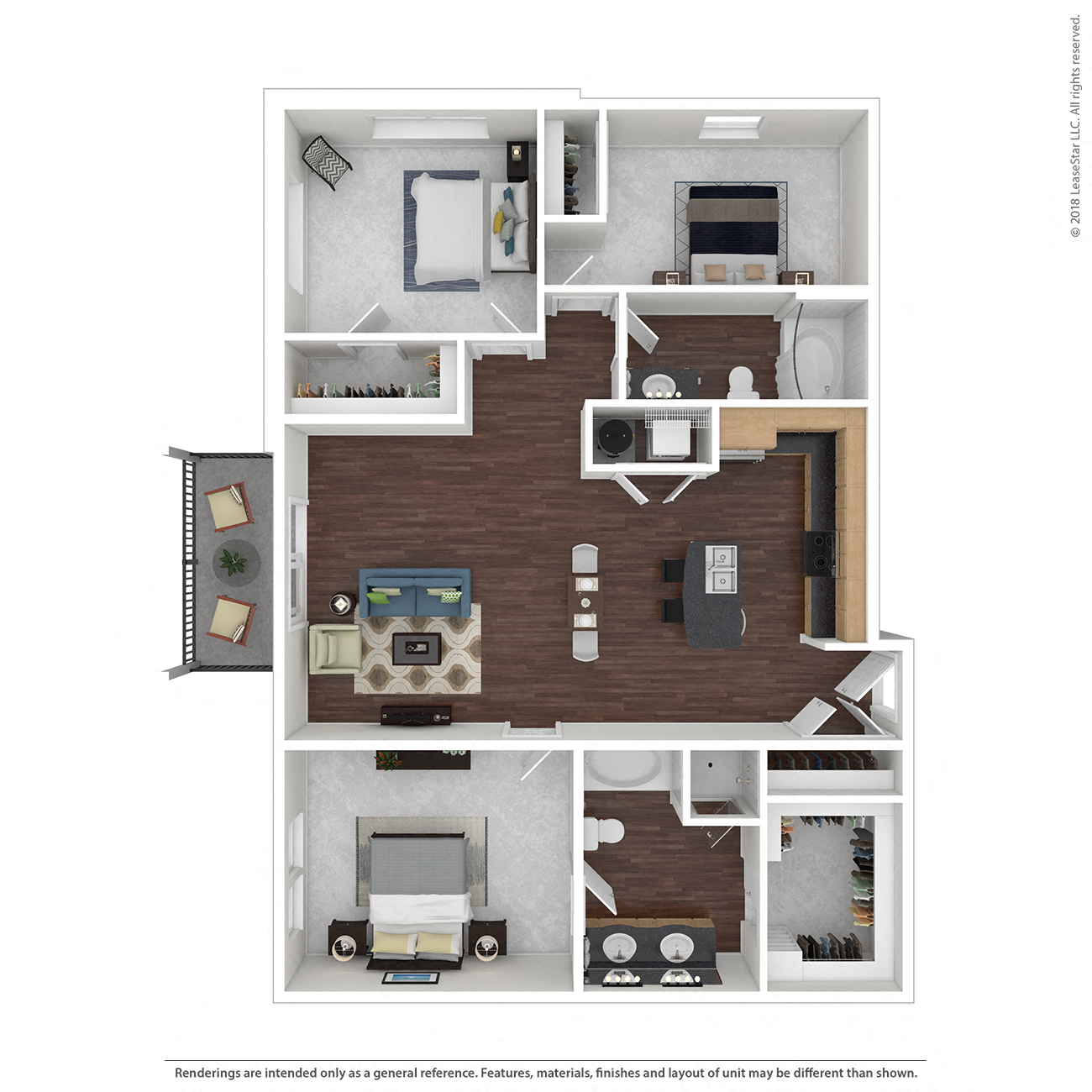 Floor plan for 3 beds, 2 baths, 1294 sqft